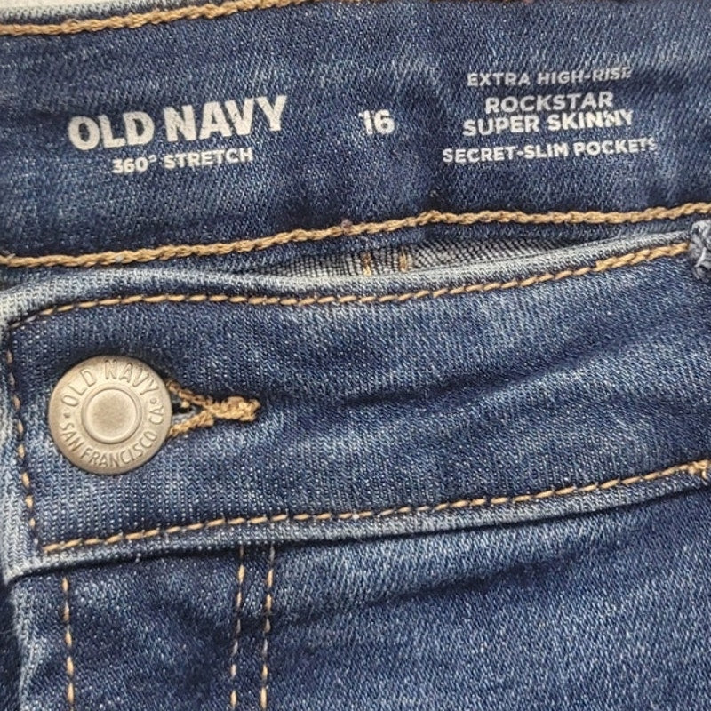 Old Navy Womens 16 Distressed Extra High Rise Rockstar Super Skinny Jeans
