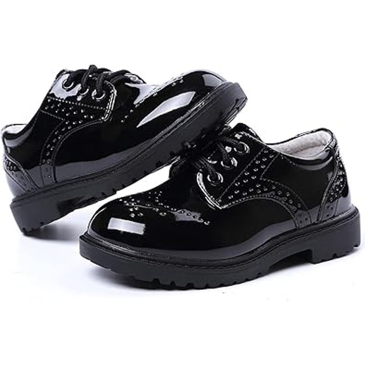 Dadawen Little Boys Size 1.5 Black Lace Up Faux Leather Oxford Dress Shoes