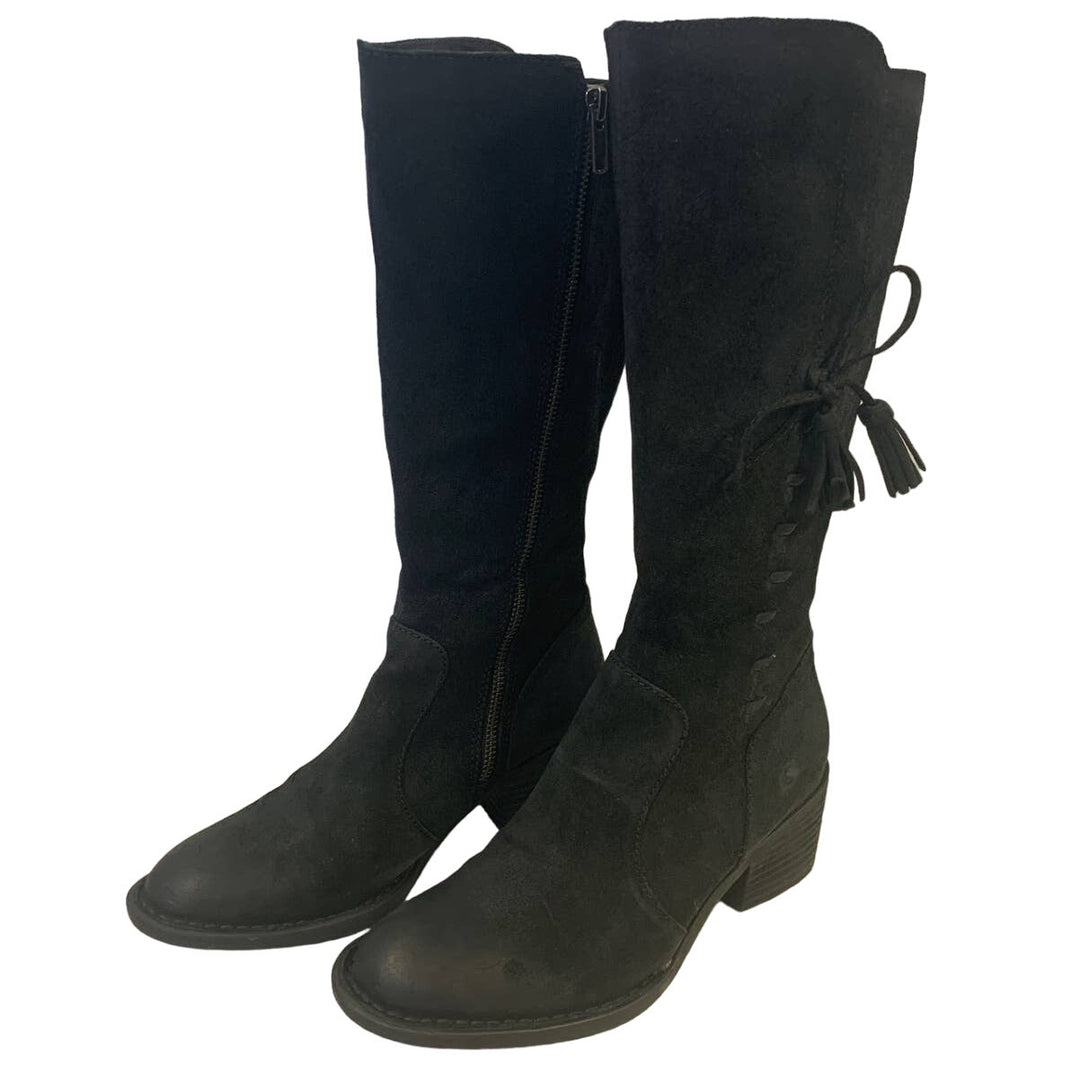 Born Womens US Size 6 Genuine Suede Leather Zip Up Mid Calf 2" Heeled Boots