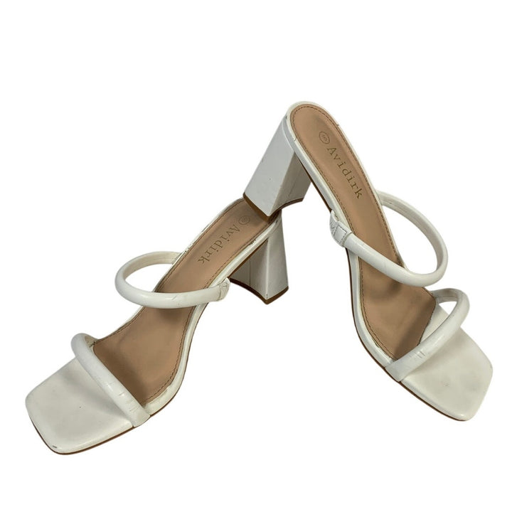 Avidirk Womens Size 8 White 3" Chunky Heel Open Square Toe Backless Shoes