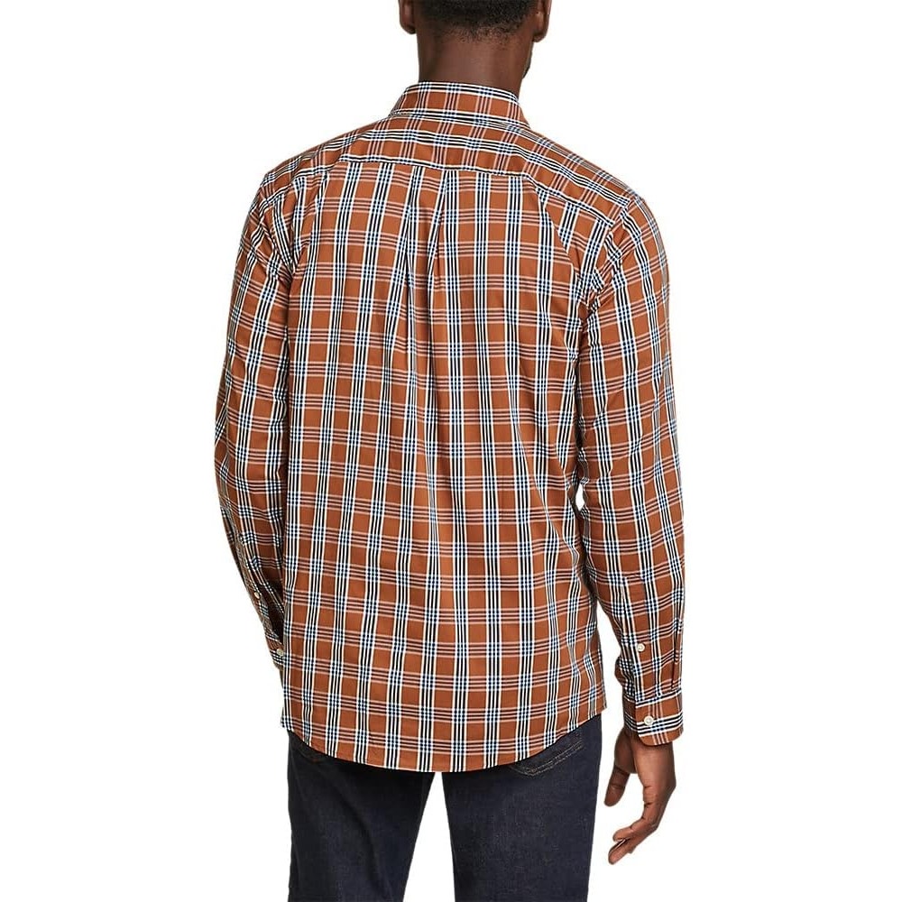 New Eddie Bauer Mens Rust Plaid Long Sleeve Getaway Flex Button Down Shirt