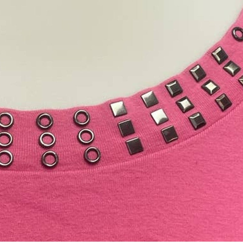 Style &amp; Co XL 100% Cotton RIvet Studded Scoop Neck Long Sleeve Stretchy Blouse