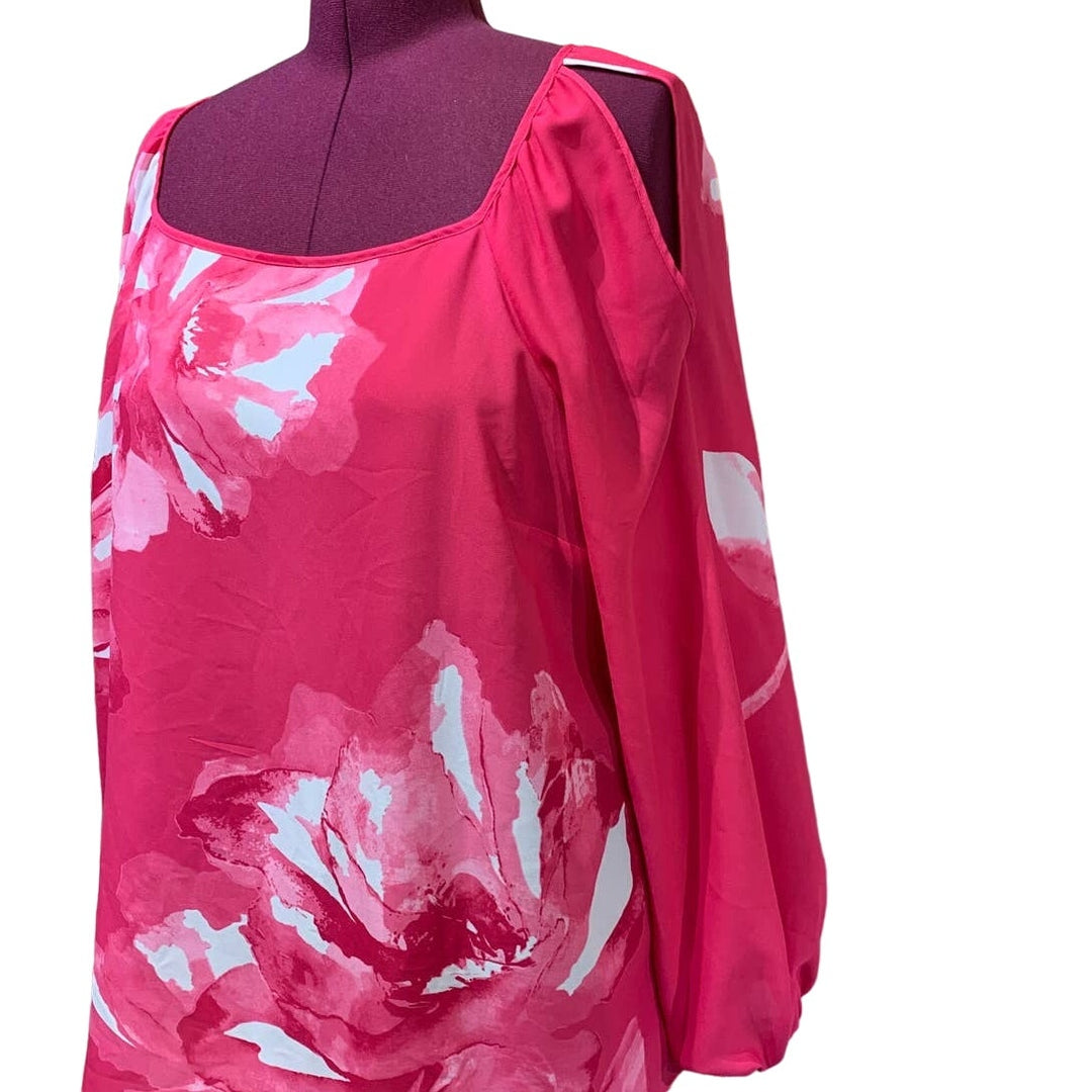 INC Woman 3X Cold Shoulder Long Sleeve Floral Flowy 100% Polyester Blouse Top