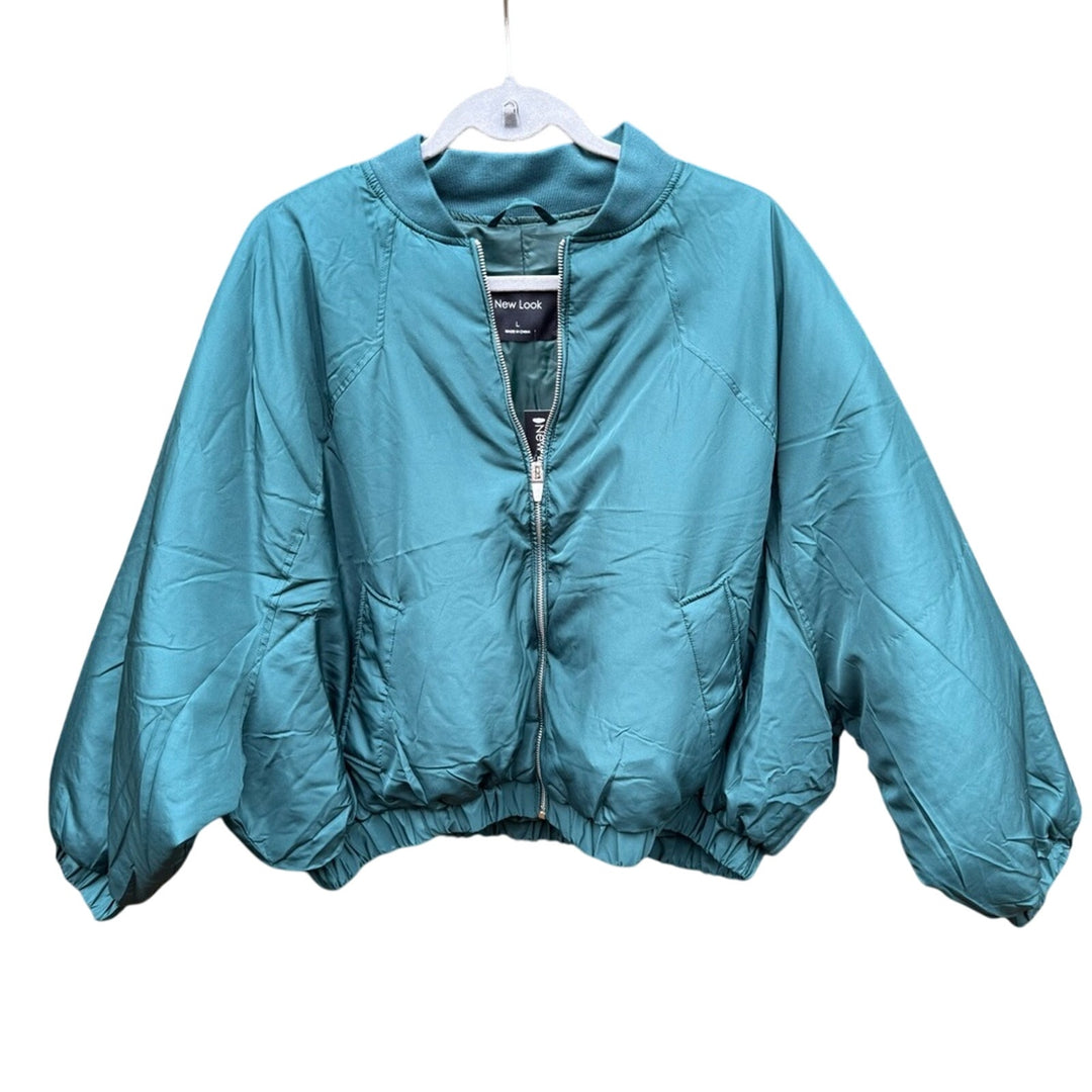 NWT New Look Womens Large Emerald Green Long Sleeve Full Zip Bomber Jacket