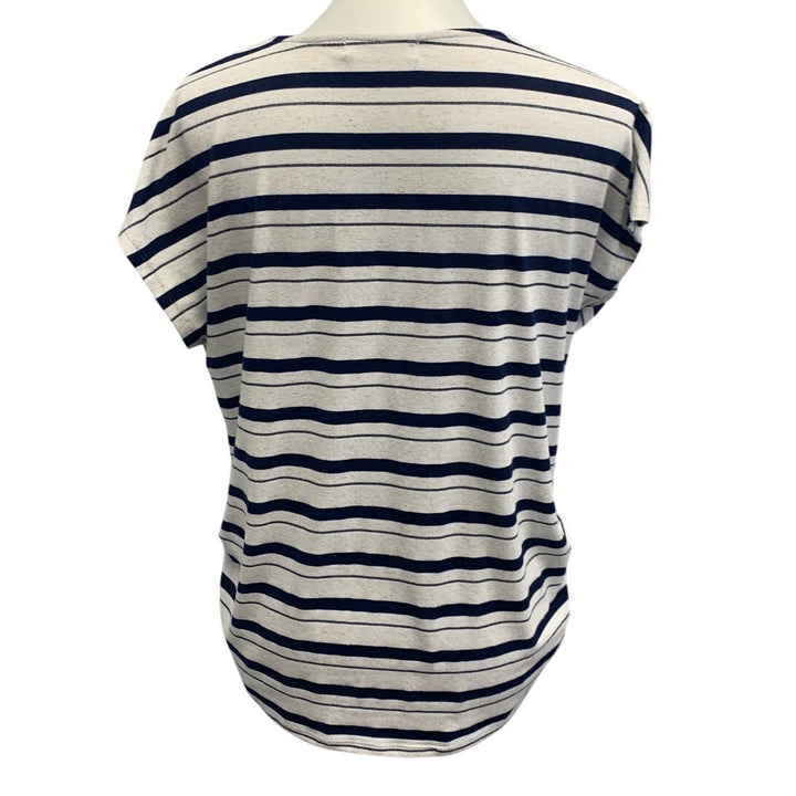89th &amp; Madison Womens Large Striped Top w Rhinestone Shoulder Accent Holes