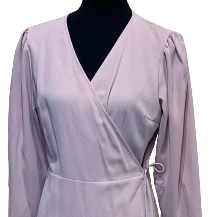Top Shop Size 10 100% Polyester Pale Rose Pink Long Sleeve Flred Wrap Dress