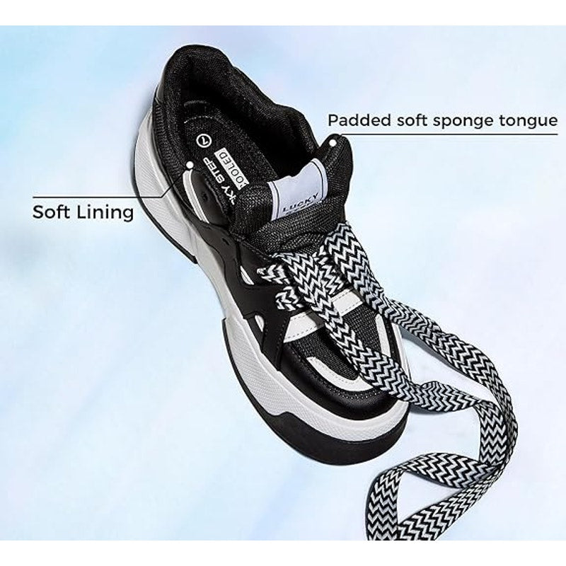 Lucky Step Womens Size 8.5 Black Thick Sole Faux Leather Retro Platform Sneakers