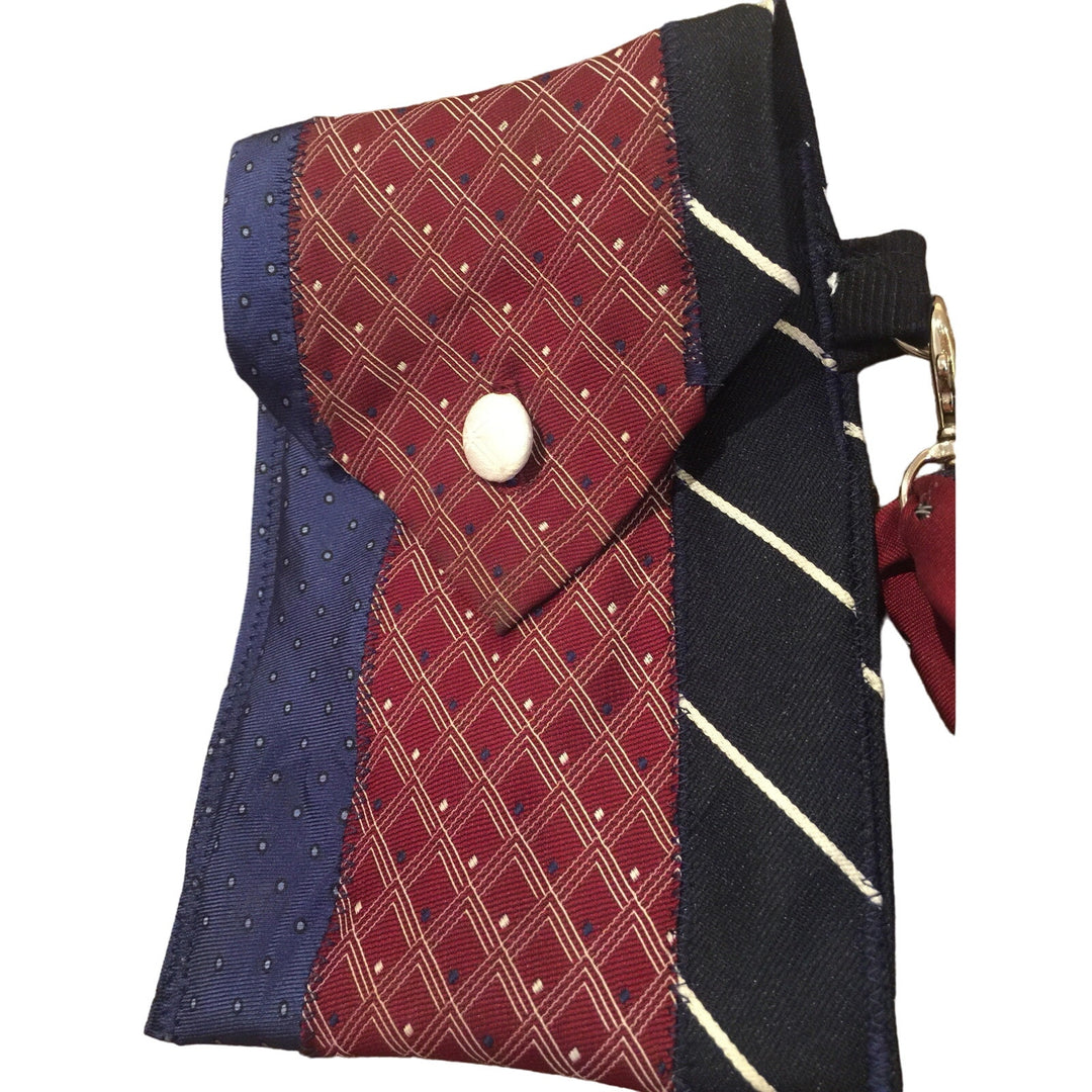 Handmade Upcycled Vintage Repurposed Red Blue Neck Tie Wristlet Pouch Purse