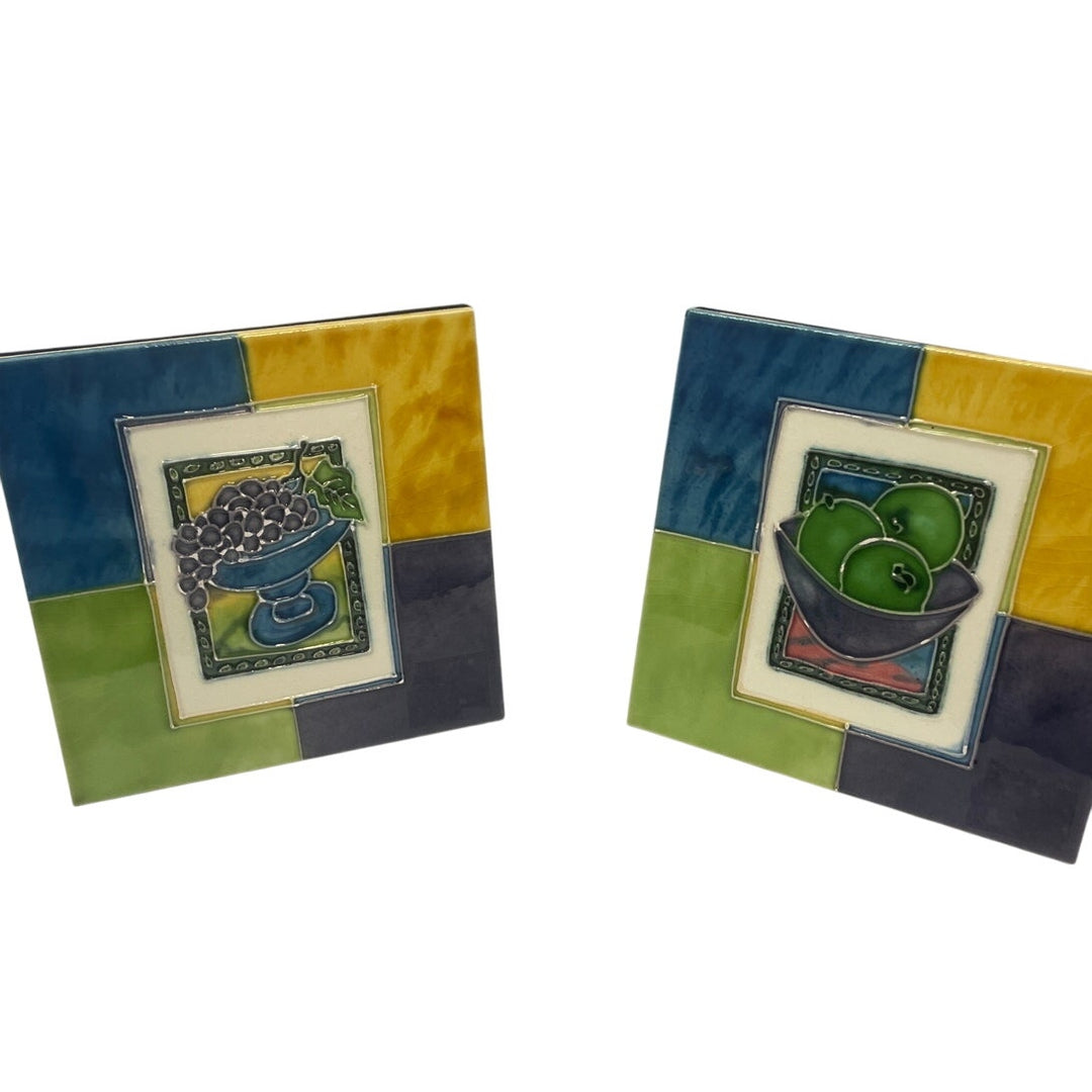 Set of 2 Ceramic Grapes Limes Kitchen Decor Tabletop Tile Home Kitchen Decor