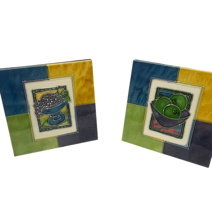 Set of 2 Ceramic Grapes Limes Kitchen Decor Tabletop Tile Home Kitchen Decor