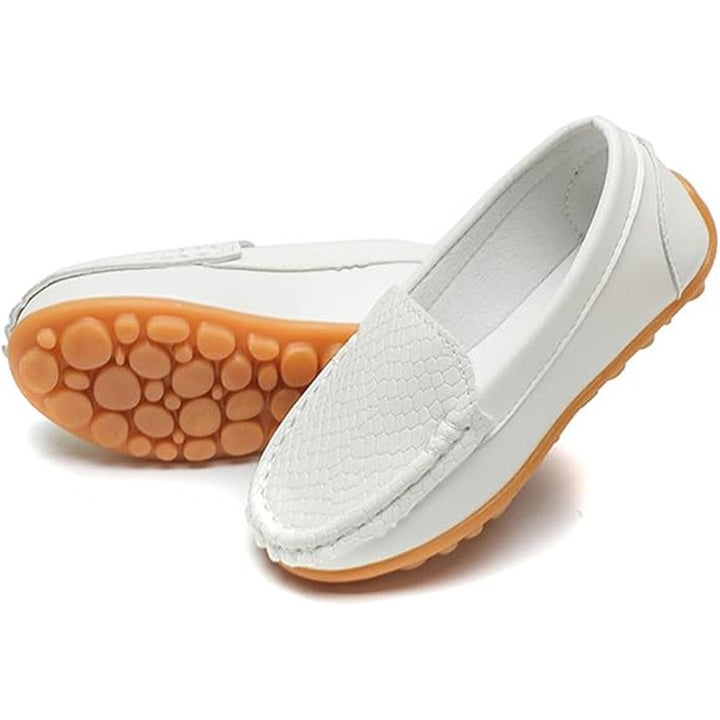 New Fudaolee Baby Boy Size 5 White Faux Leather Slip On Non Skid Loafer Shoes