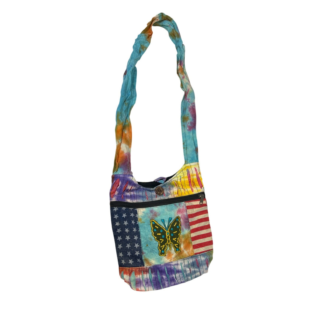 Laliguras Womens Boho Tie Dye Patch Work Button Zipper Close Crossbody Tote Bag