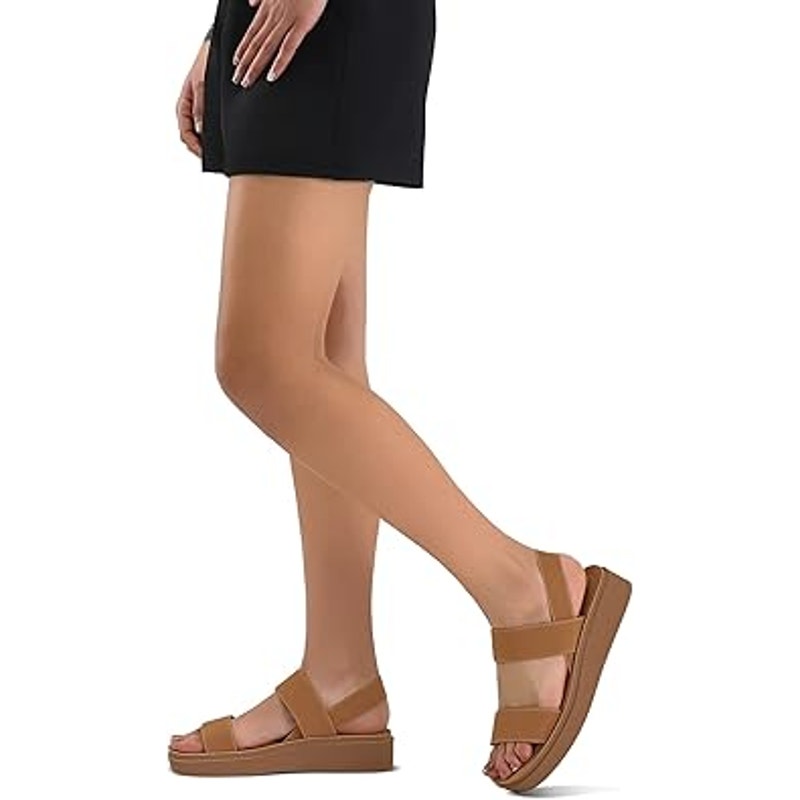 Mysoft Womens 9.5 Camel Brown 1.5" Platform Wedges Elastic Strap Sandal Shoes