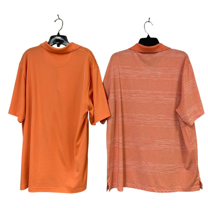 Lot of 2 Greg Norman Mens XL Play Dry Orange Striped Short Sleeve Polo Shirt EUC