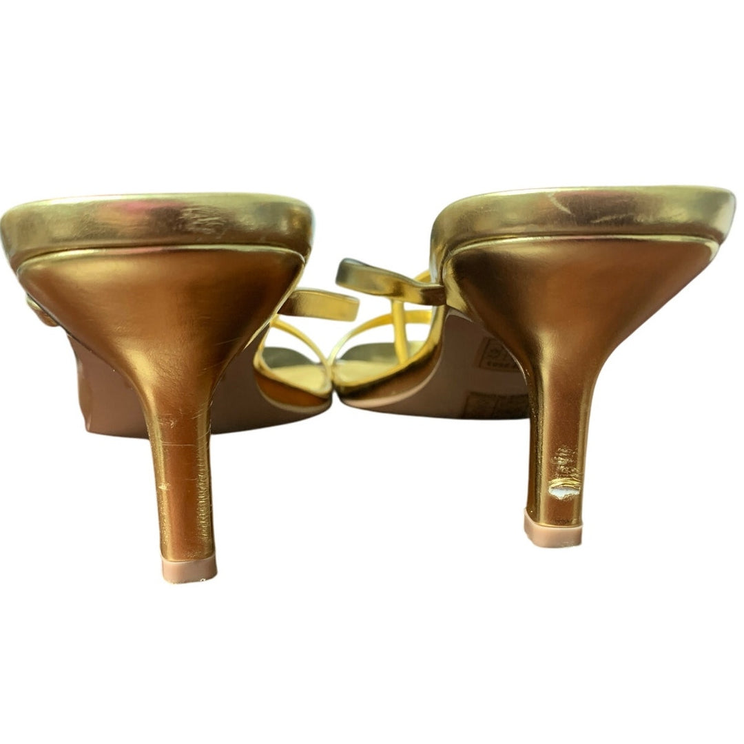 Dream Pairs Womens Size 8.5 Gold Open Toe Thong Slide On 3" Heel Sandal Shoes