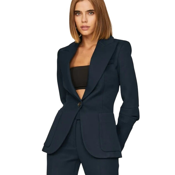 Marina Moscone Womens Size 0 Navy Blue Patch Pocket Single Button Blazer Jacket