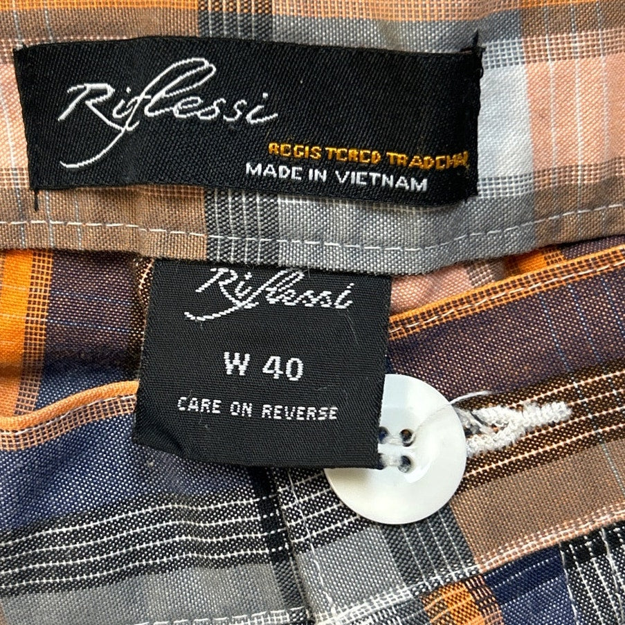 Riflessi Mens Size 40 PolyCotton Long Plaid Board Golf Shorts w Pockets