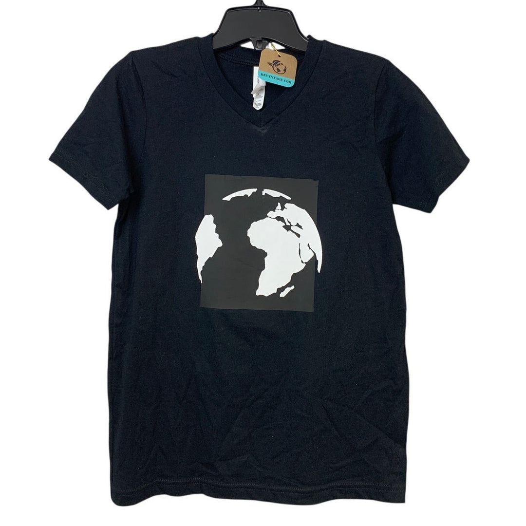 New Upcycled Hand Printed Youth Large Save Planet Earth Short Sleeve Tee Shirt