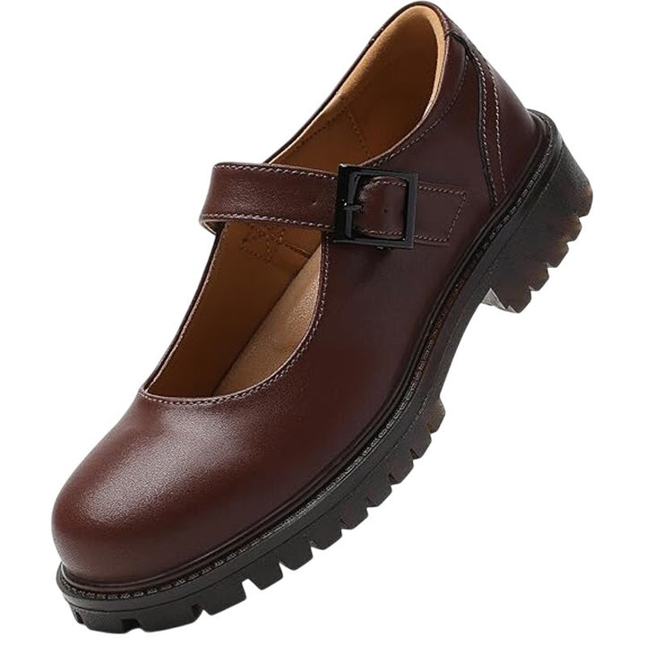 XMM Womens Size 8.5 Brown 1" Heel Mary Jane Closed Round Toe Buckle Strap Shoes