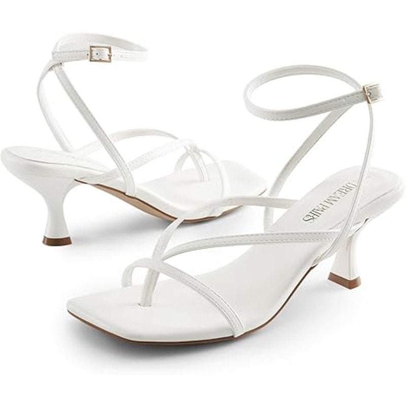 Dream Pairs Womens Size 6.5 White Strappy 3" Kitten Heel Open Toe Sandal Shoes