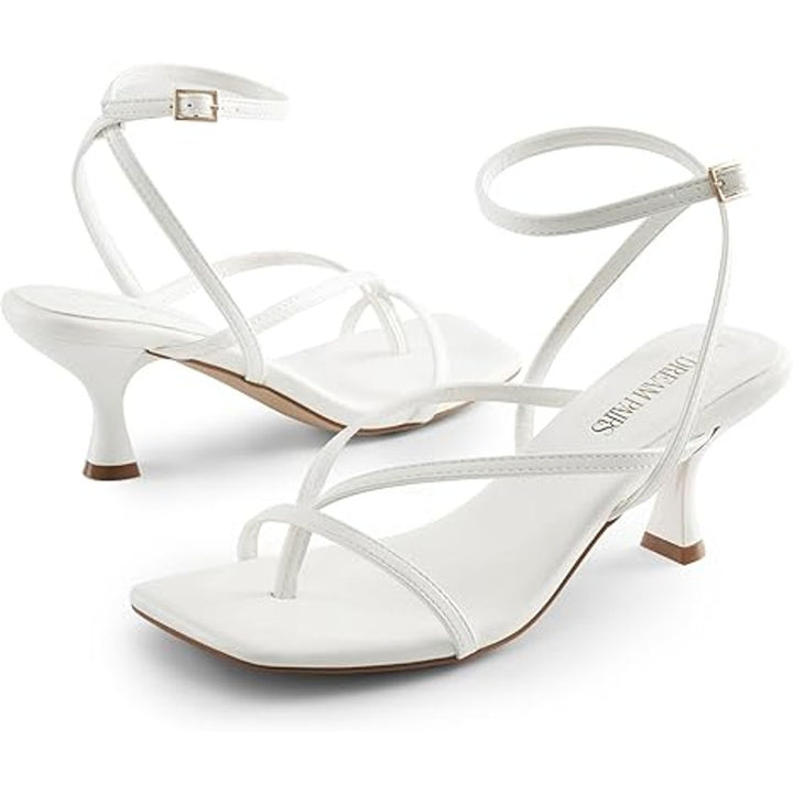 Dream Pairs Womens Size 6.5 White Strappy 3" Kitten Heel Open Toe Sandal Shoes