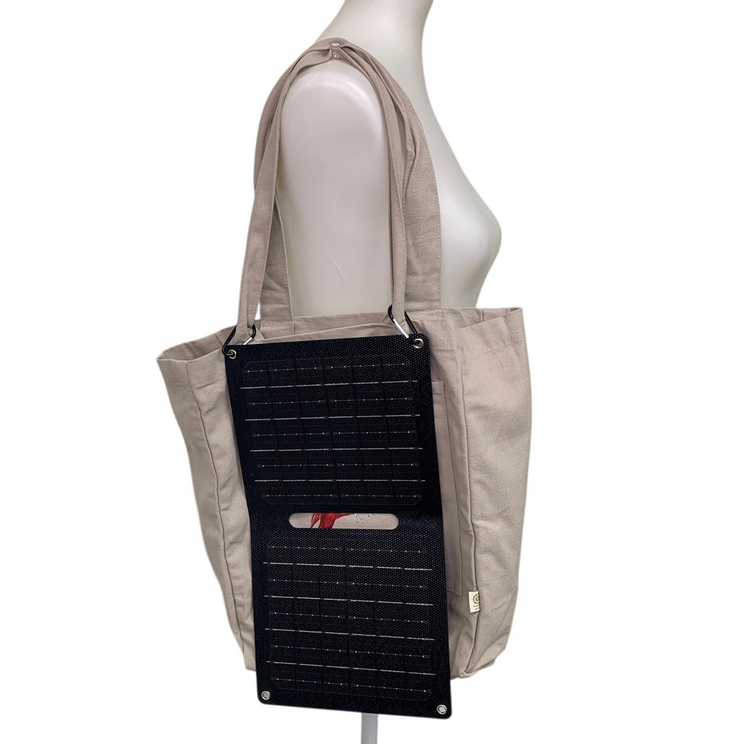 New Hand Printed 12W Solar Panel Phone Tablet Charger Bird Canvas Tote Bag