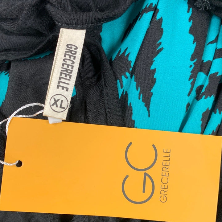 NWT New Grecerelle Womens XL Black Teal Sleeveless Abstract Floral Maxi Dress