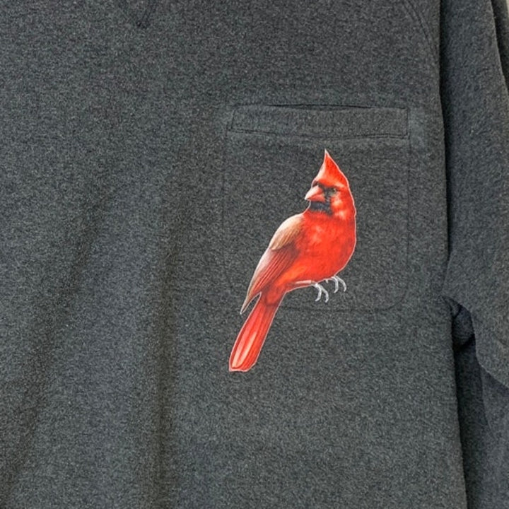 Upcycled Hand Printed Womens Large Red Cardinal Bird Long Sleeve Sweatshirt