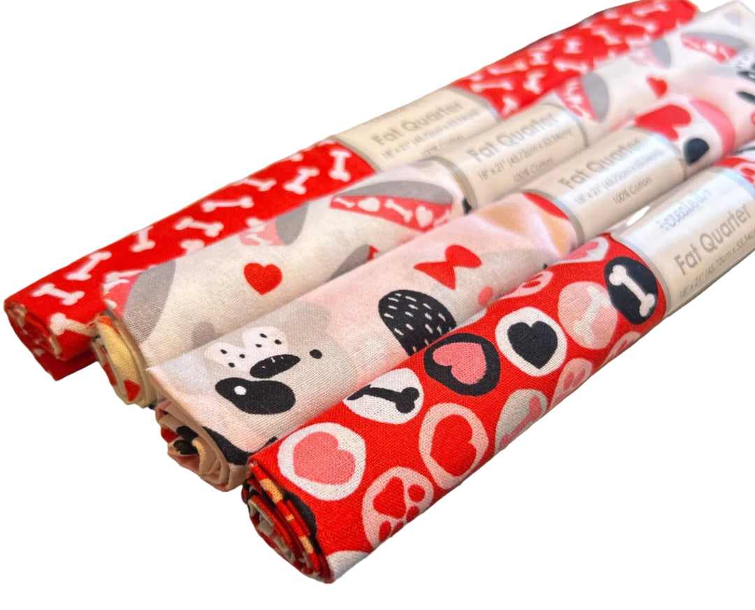 4 New Create It 18"X21" Valentine Puppy Dog Cotton Quilting Fabric Fat Quarter FQs