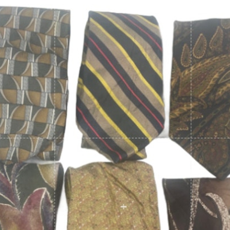 Lot of 6 Gold Brown Silver Striped Art Deco Vintage and Modern Mens Neck Ties