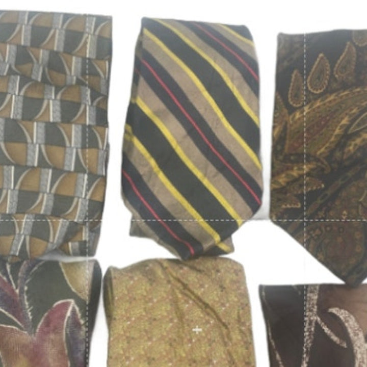 Lot of 6 Gold Brown Silver Striped Art Deco Vintage and Modern Mens Neck Ties