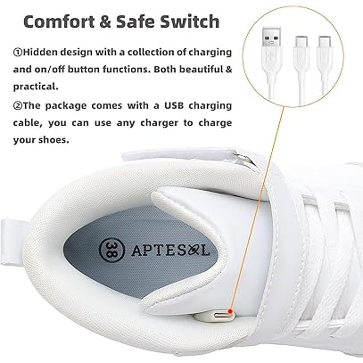 Aptesol Girl Size 6 White Rechargeable LED Light Up Adjustable Hook &amp; Loop Shoes