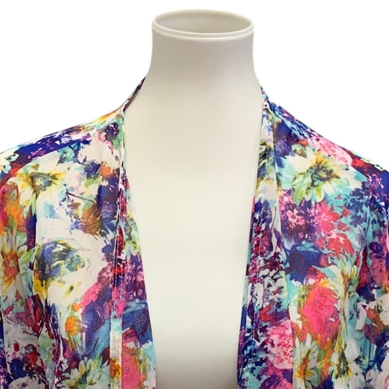 MOD Womens Medium Bright Floral Lightweight Flowy Front Tie Long Sleeve Coverup
