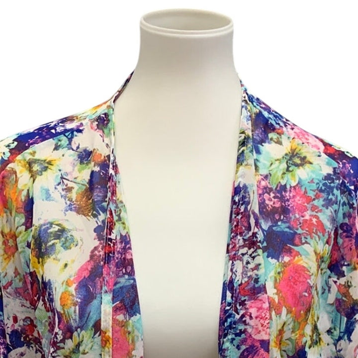 MOD Womens Medium Bright Floral Lightweight Flowy Front Tie Long Sleeve Coverup