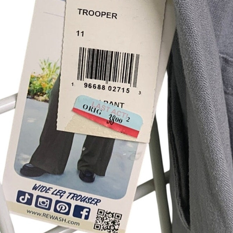 NWT New Rewash Juniors Size 11 Gray Linen Blend Wide Leg Trouser Pants