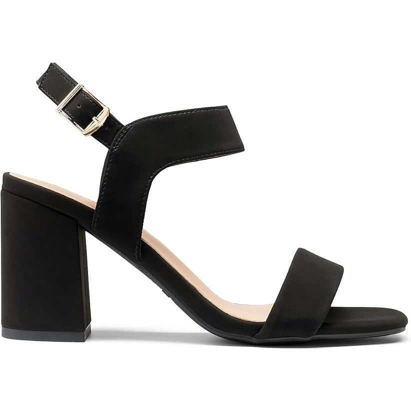 Dream Pairs Womens Size 8 Black Faux Suede 3.5" Block Heel Ankle Strap Shoes