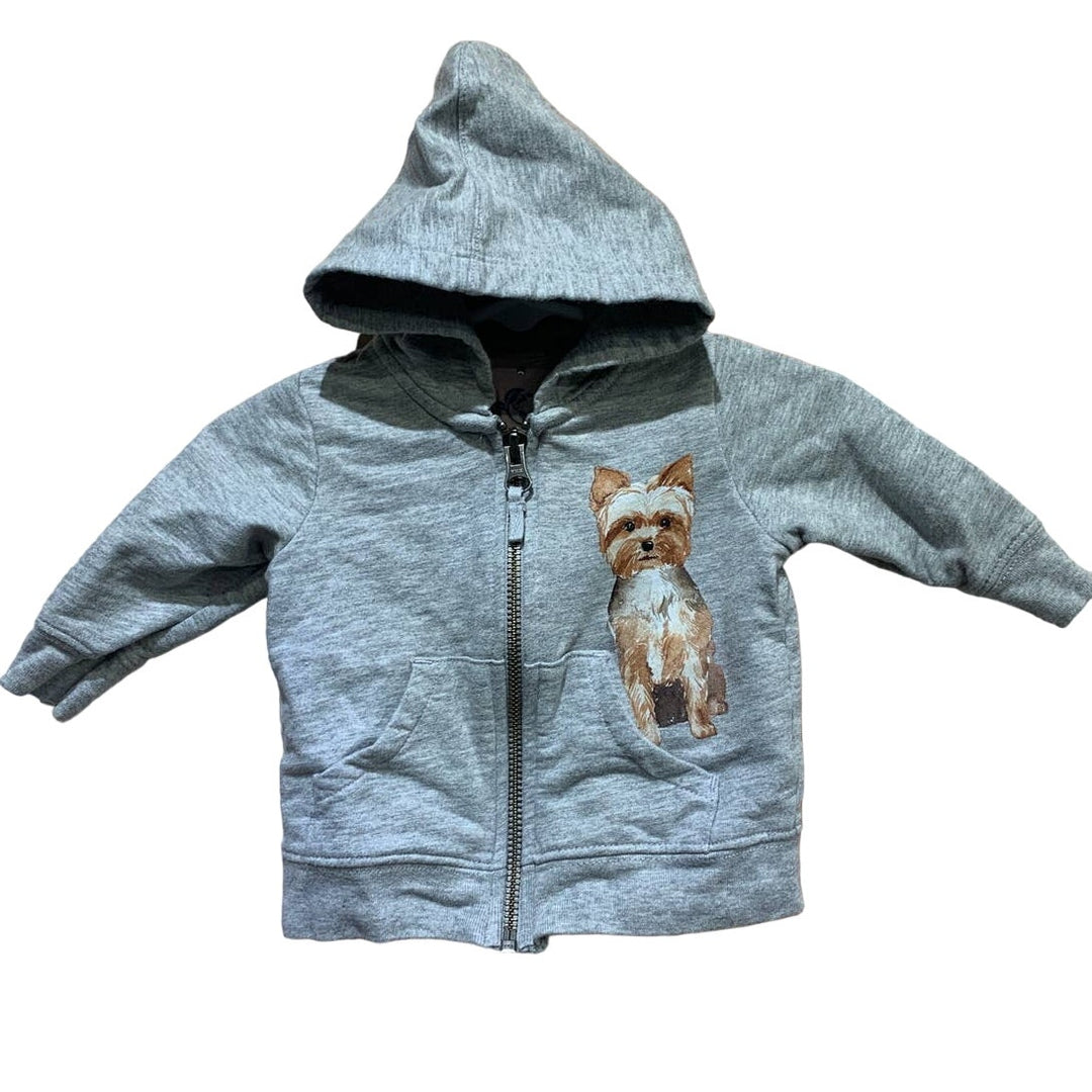 Hand Printed Upcycled Baby Size 3 Mos Yorkshire Terrier Yorkie Dog Zip Jacket