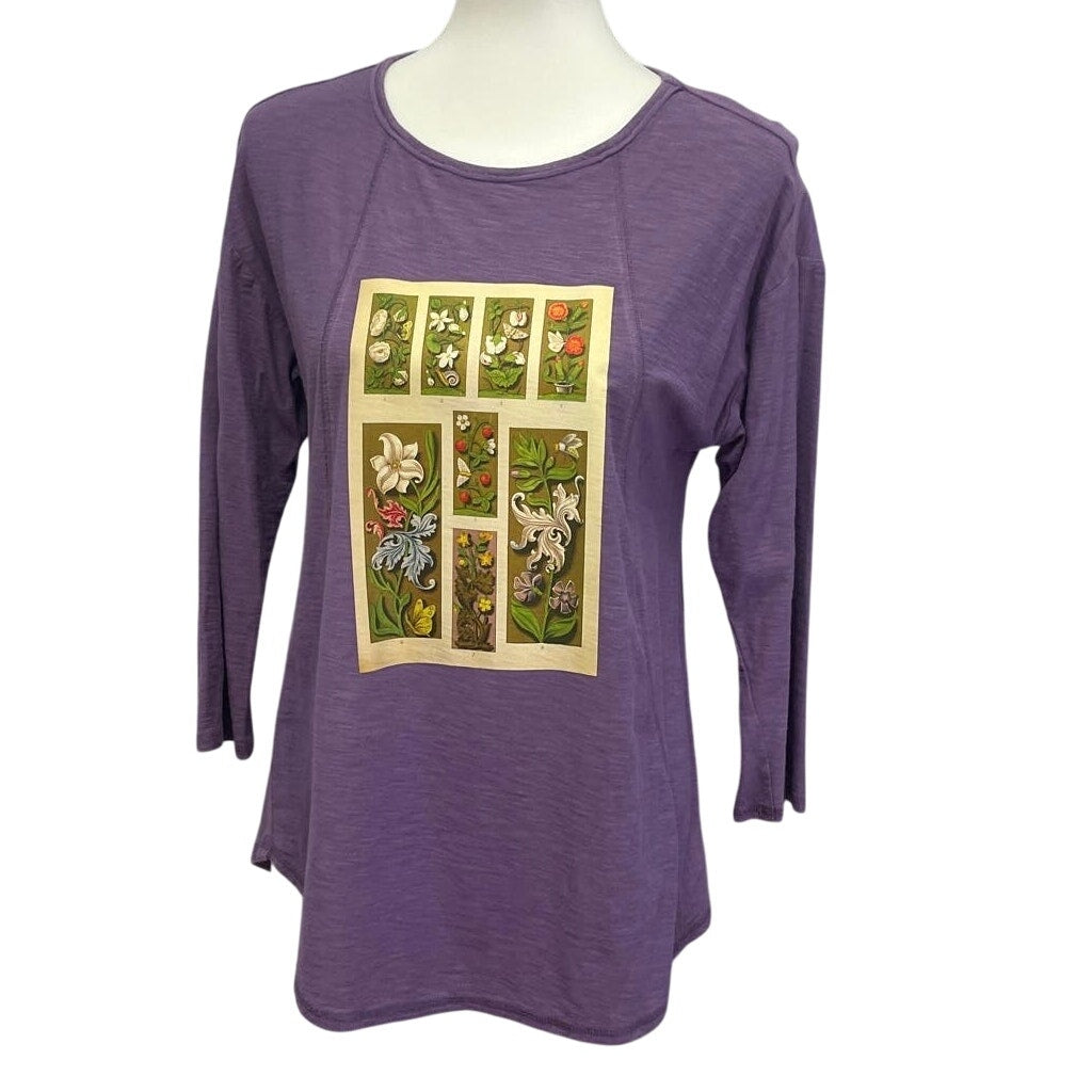 Hand Printed Upcycled Small Vintage Book Page Flower Butterfly Bee Tee Shirt