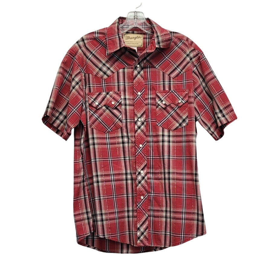 Wrangler Mens Medium PolyCotton Short Sleeve Plaid Pearl Snap Up Western Shirt