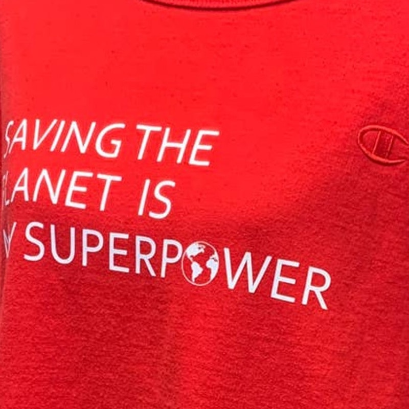 Hand Printed Upcycled Mens XL Saving Planet Superpower Long Sleeve Sweatshirt