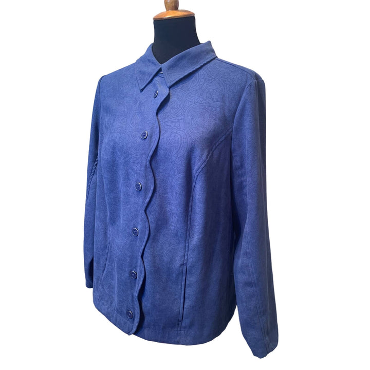 CJ Banks 1X Polyester Blend Scalloped Edge Suede Like Button Up Career Blazer