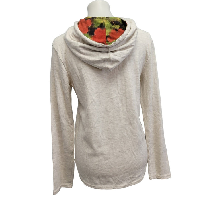 On The Byas Womens Small Long Sleeve Quarter Button Pullover Hooded Sweatshirt