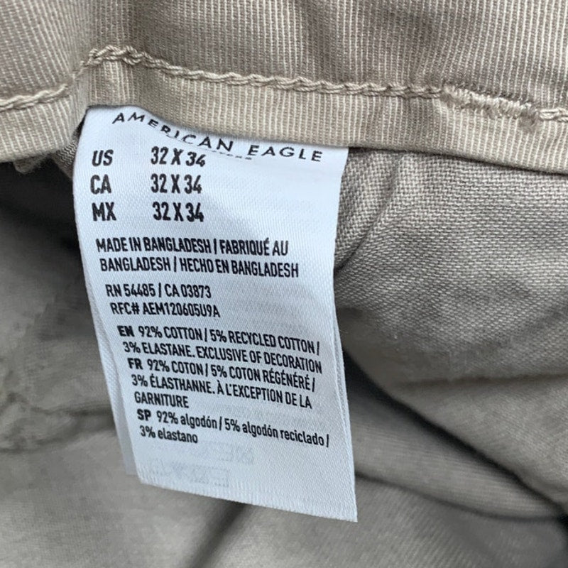New American Eagle Womens 32X34 Cotton Blend Flex Slim Chinos w Pockets
