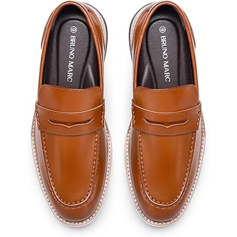 Bruno Marc Mens Size 10.5 Brown Faux Leather Dress Penny Loafer Slip On Shoes