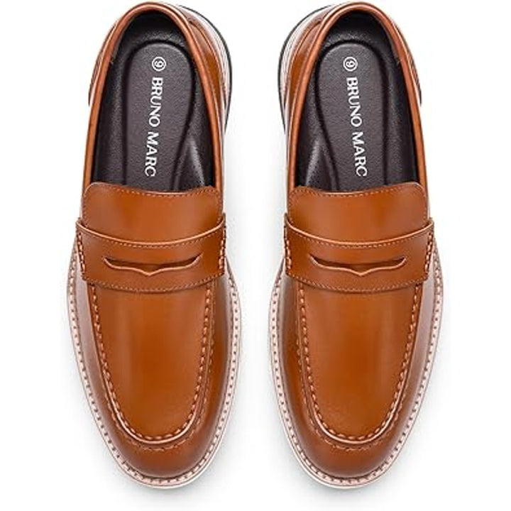 Bruno Marc Mens Size 10.5 Brown Faux Leather Dress Penny Loafer Slip On Shoes