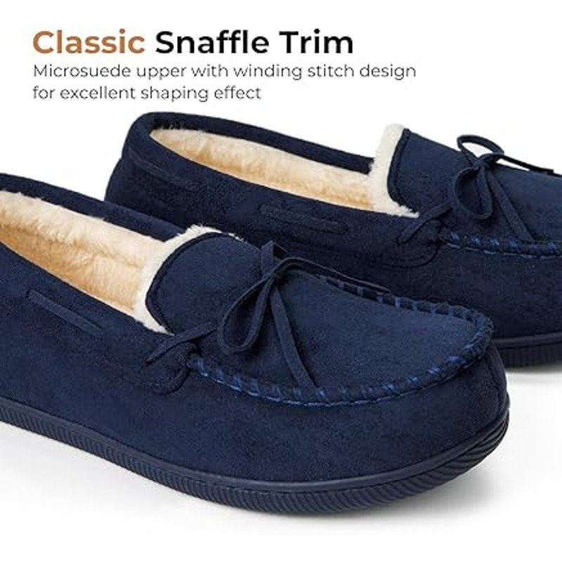 New HomeTop Womens Size 10 Navy Blue Soft Moccasin Memory Foam Slipper Shoes