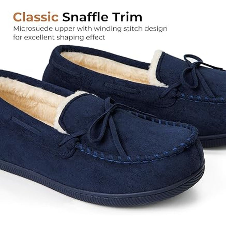 New HomeTop Womens Size 10 Navy Blue Soft Moccasin Memory Foam Slipper Shoes
