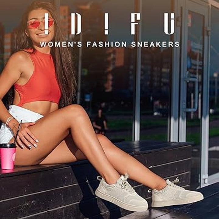 Idifu Womens Size 9 Tan Lace Up Mesh Breathable Athletic Sneakers Tennis Shoes