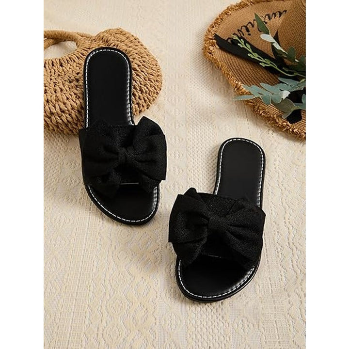 New GorgGlitter Womens Size 11 Black Slip On Slide Sandal Open Toe Bow Shoes