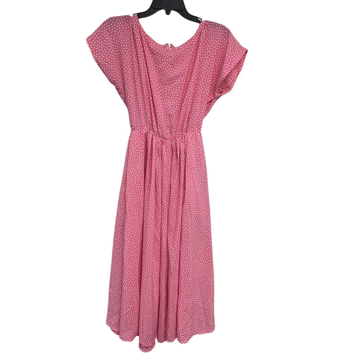 Handmade Womens Large Pink Cottage Short Sleeve Polka Dot Back Zip A Line Dress